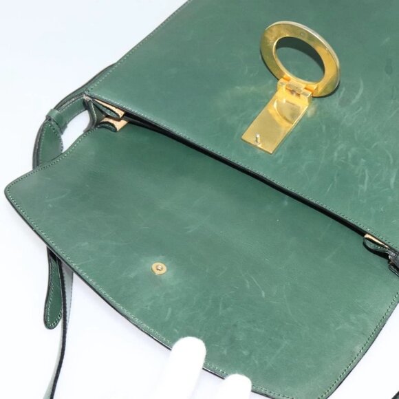 CELINE Shoulder Bag Leather Green Gold Auth - Picture 10 of 16